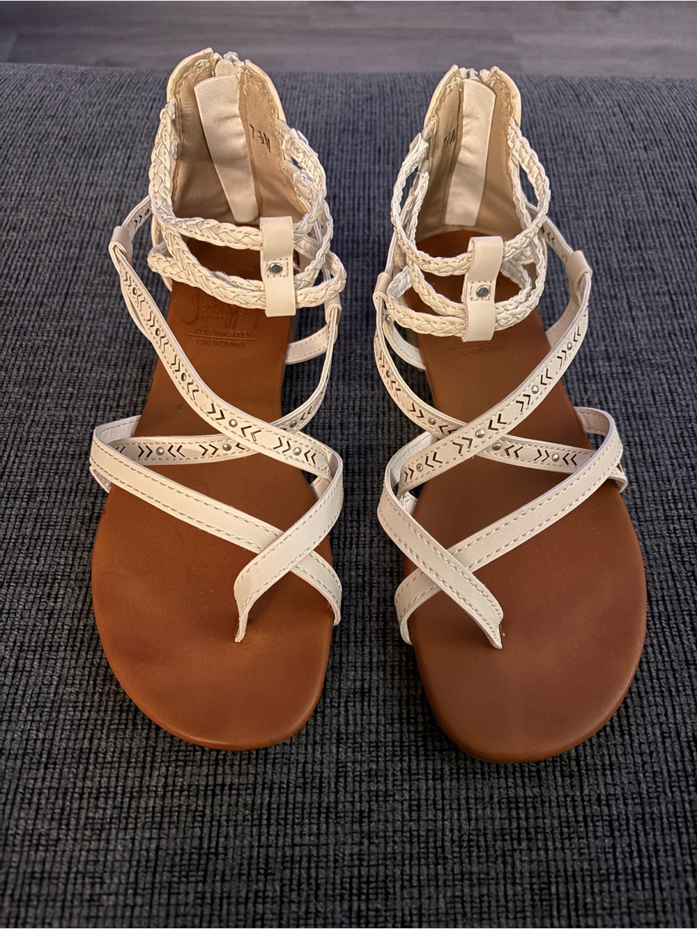 Women's White Braided Strappy Sandals - Comfortable Summer Style